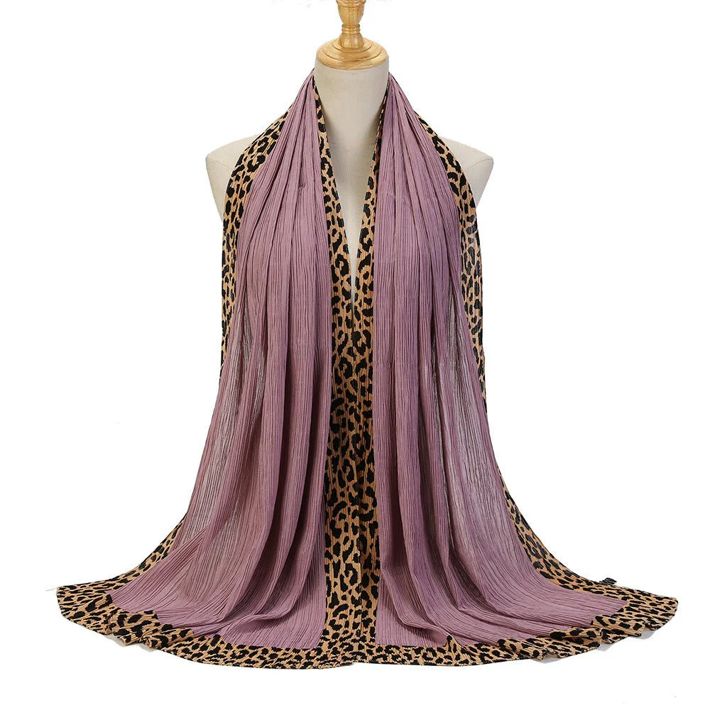 Solid Color Leopard-Print Embellished Crinkle Scarf Hijab (MH181) - Image 15