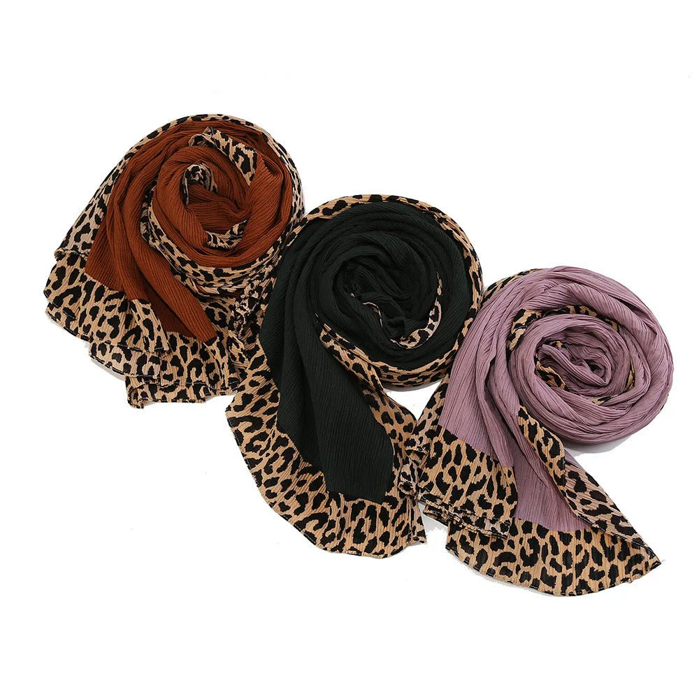 Solid Color Leopard-Print Embellished Crinkle Scarf Hijab (MH181) - Image 17