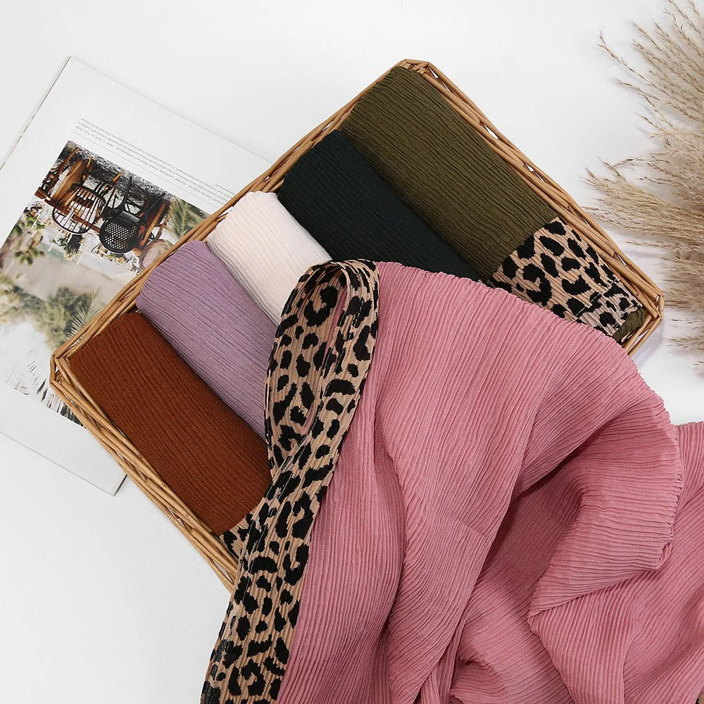 Solid Color Leopard-Print Embellished Crinkle Scarf Hijab (MH181) - Image 18