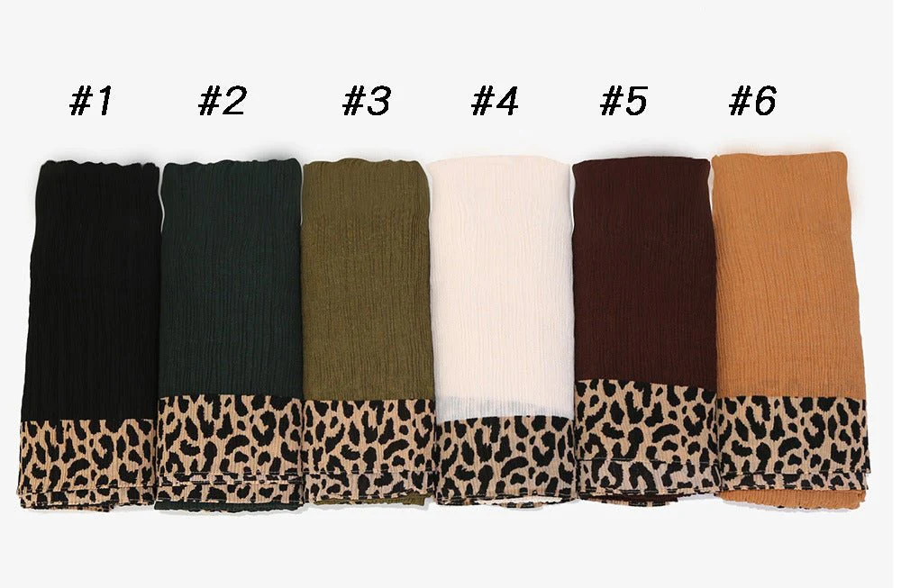 Solid Color Leopard-Print Embellished Crinkle Scarf Hijab (MH181) - Image 5