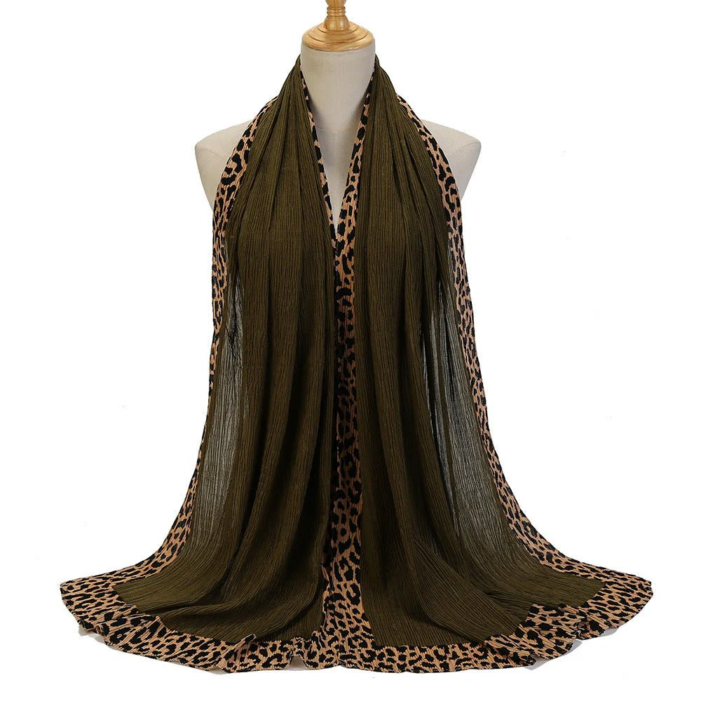 Solid Color Leopard-Print Embellished Crinkle Scarf Hijab (MH181) - Image 6