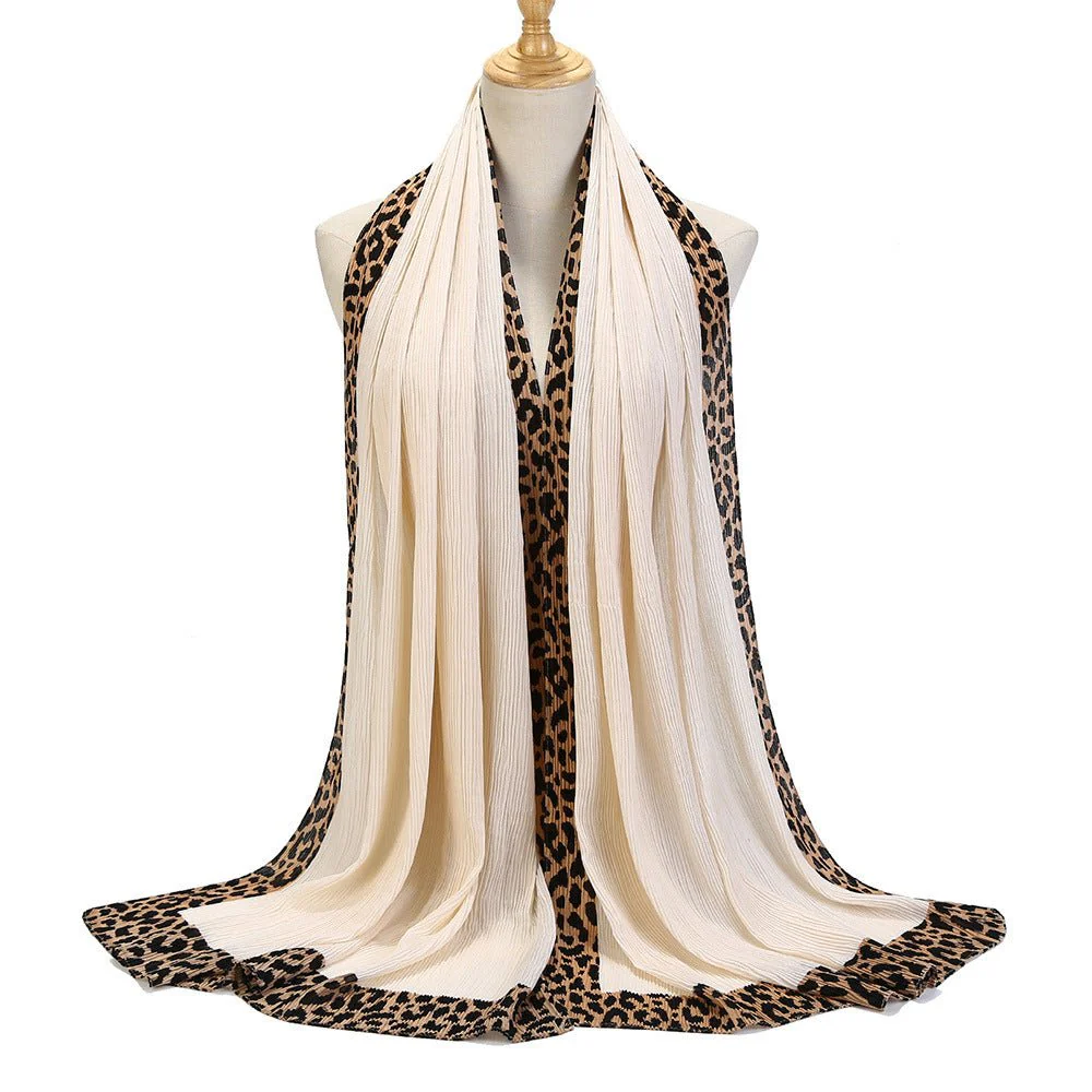 Solid Color Leopard-Print Embellished Crinkle Scarf Hijab (MH181) - Image 7