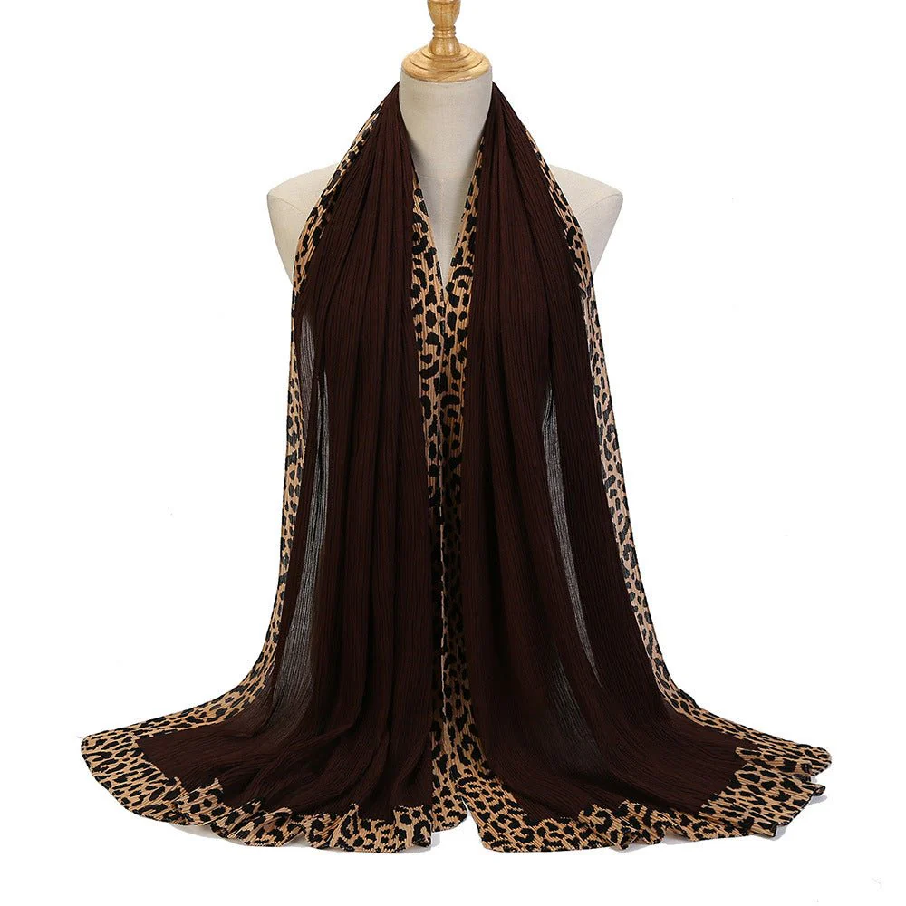 Solid Color Leopard-Print Embellished Crinkle Scarf Hijab (MH181) - Image 8