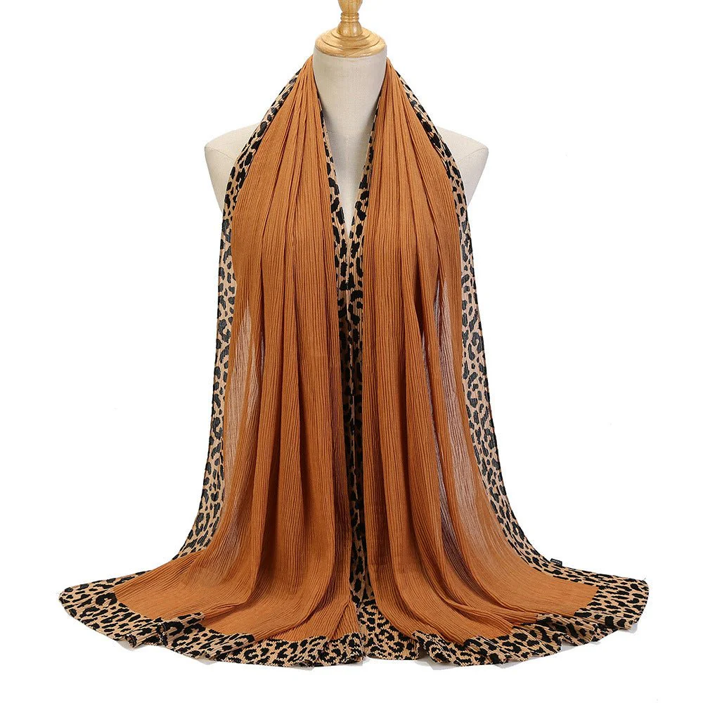 Solid Color Leopard-Print Embellished Crinkle Scarf Hijab (MH181) - Image 9