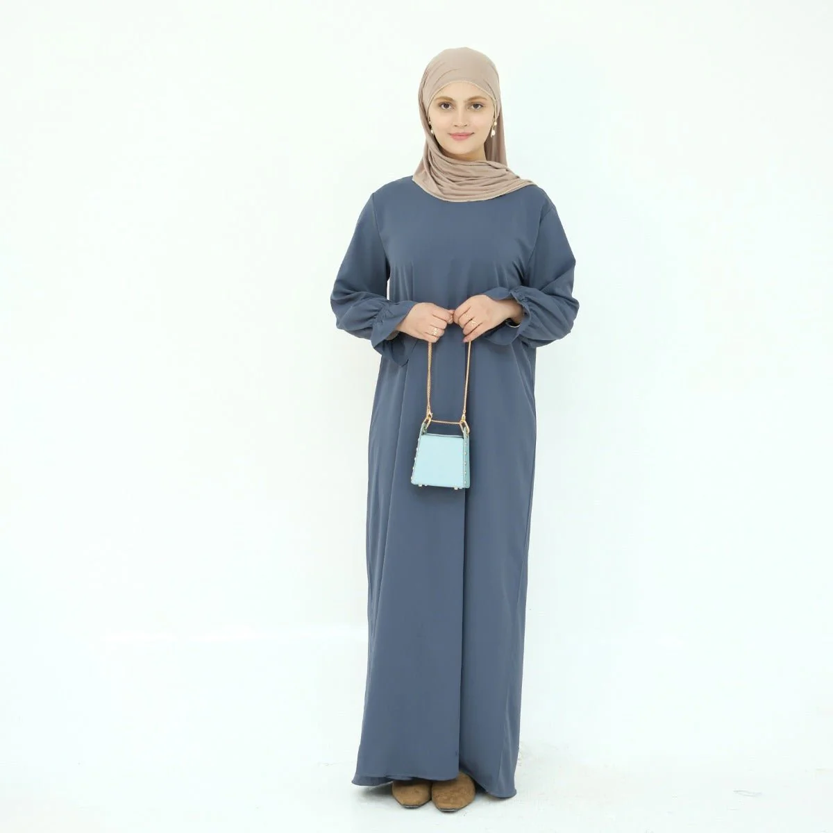 Solid Color Modest Robe Dress Two-Piece Set – Muslim Abaya with Puff Sleeves(MA275) - Image 13