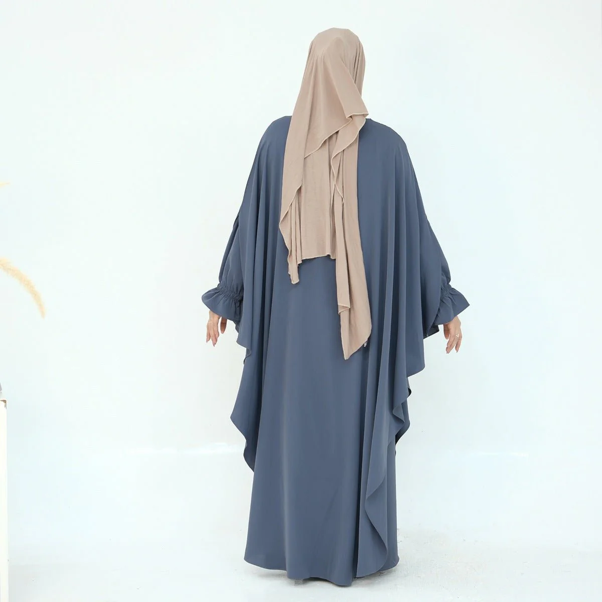 Solid Color Modest Robe Dress Two-Piece Set – Muslim Abaya with Puff Sleeves(MA275) - Image 14