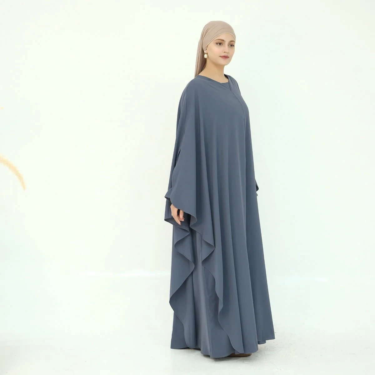 Solid Color Modest Robe Dress Two-Piece Set – Muslim Abaya with Puff Sleeves(MA275) - Image 17