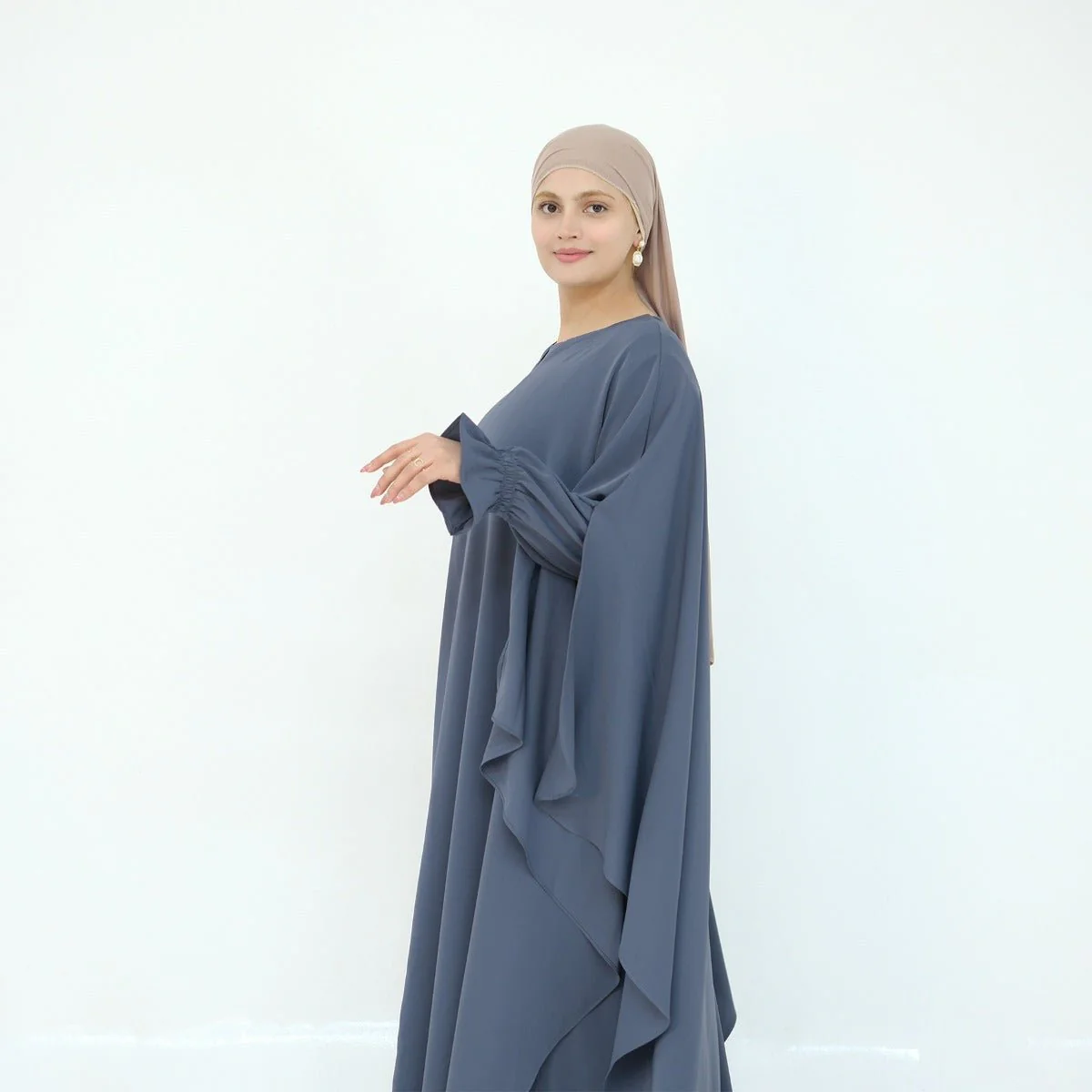 Solid Color Modest Robe Dress Two-Piece Set – Muslim Abaya with Puff Sleeves(MA275) - Image 19