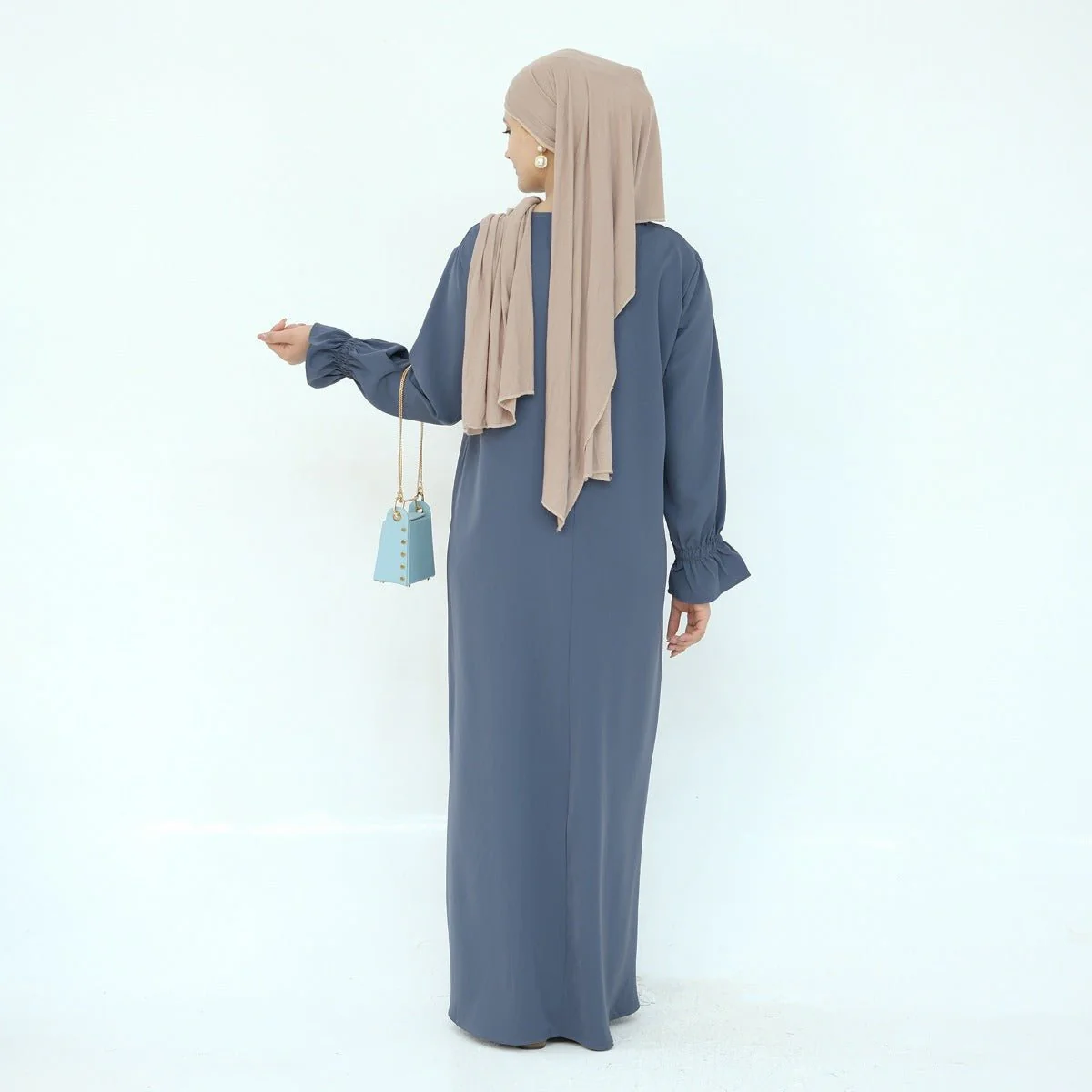 Solid Color Modest Robe Dress Two-Piece Set – Muslim Abaya with Puff Sleeves(MA275) - Image 20