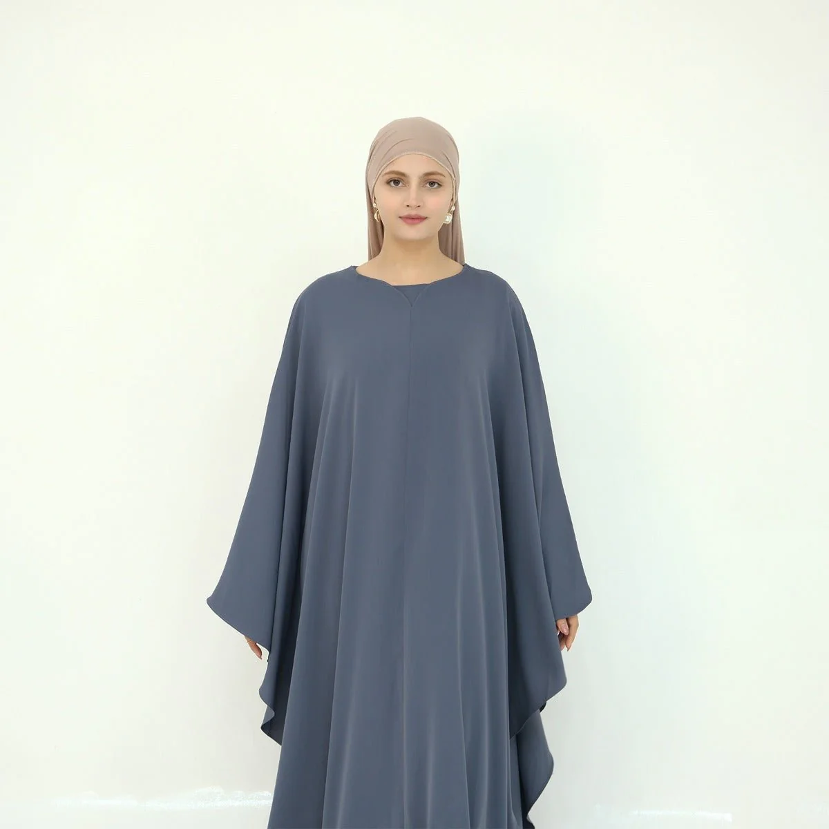 Solid Color Modest Robe Dress Two-Piece Set – Muslim Abaya with Puff Sleeves(MA275) - Image 24
