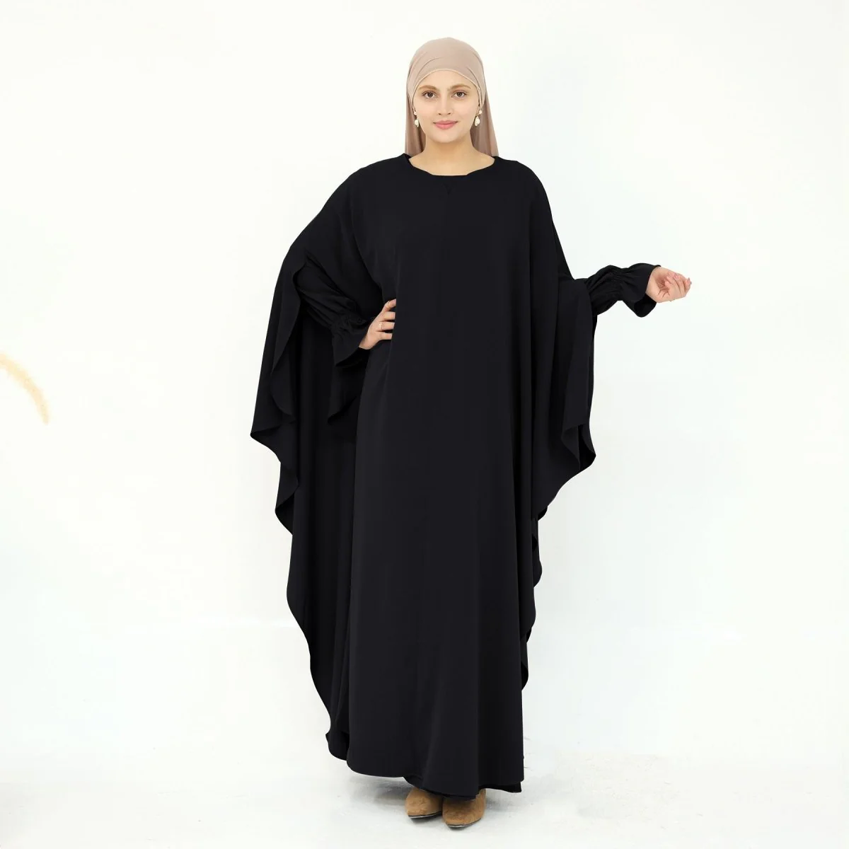 Solid Color Modest Robe Dress Two-Piece Set – Muslim Abaya with Puff Sleeves(MA275) - Image 28