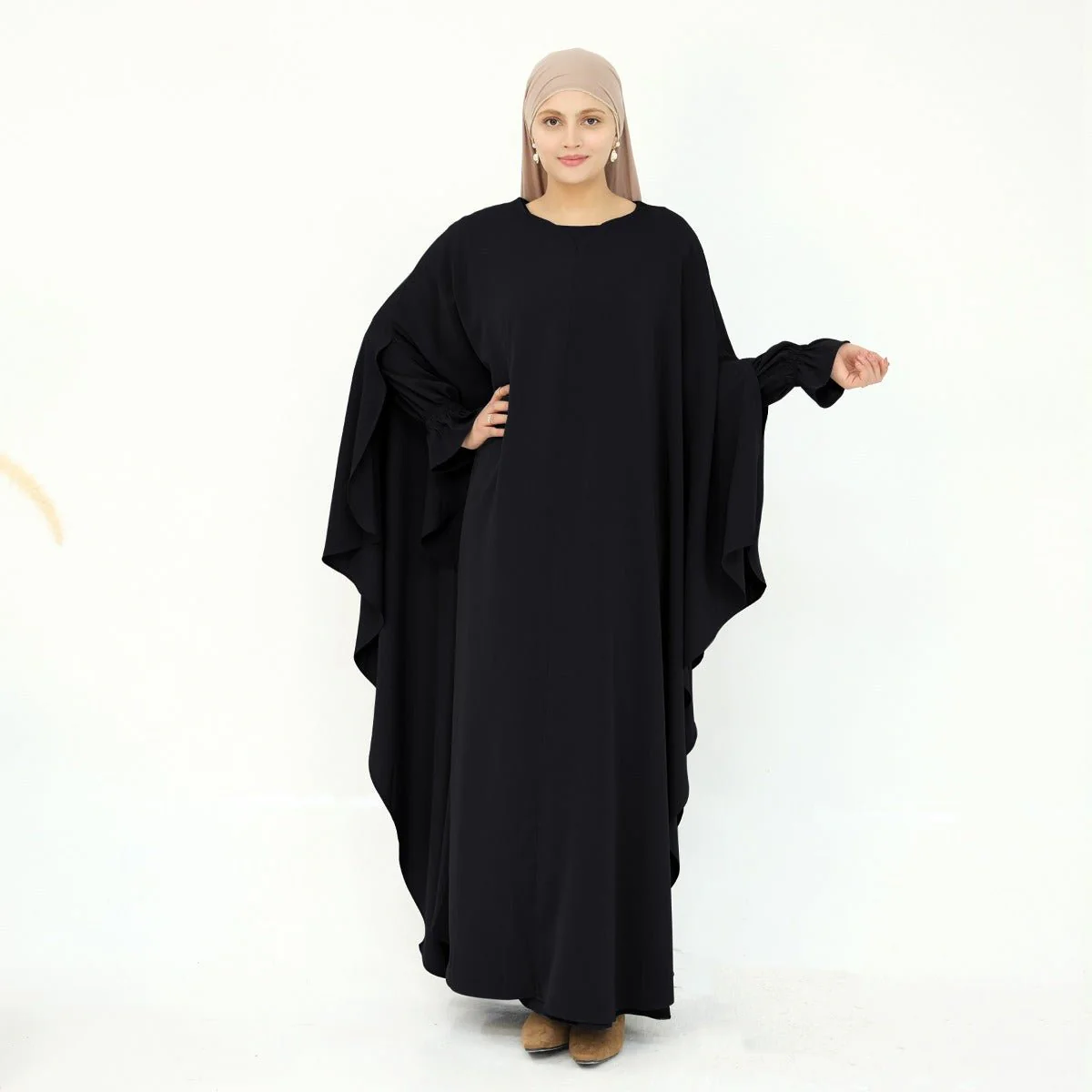 Solid Color Modest Robe Dress Two-Piece Set – Muslim Abaya with Puff Sleeves(MA275) - Image 5