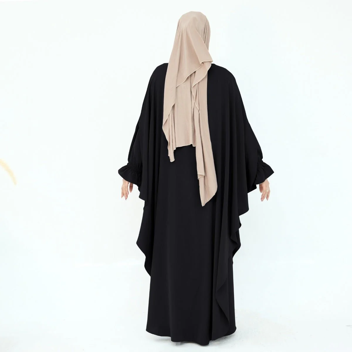 Solid Color Modest Robe Dress Two-Piece Set – Muslim Abaya with Puff Sleeves(MA275) - Image 6