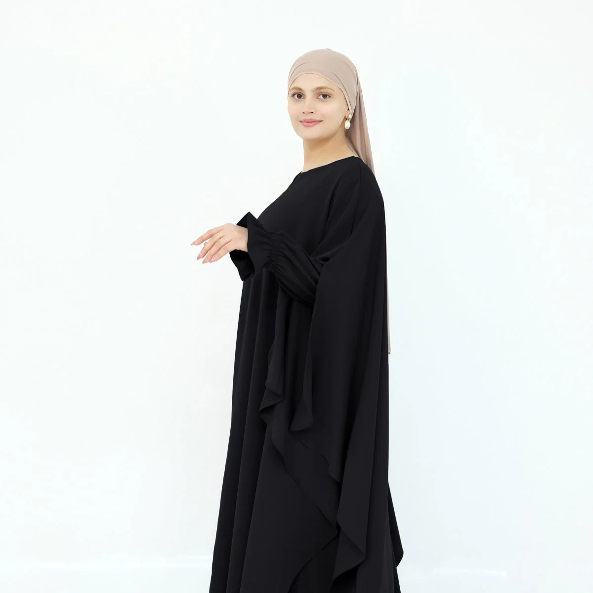 Solid Color Modest Robe Dress Two-Piece Set – Muslim Abaya with Puff Sleeves(MA275) - Image 7