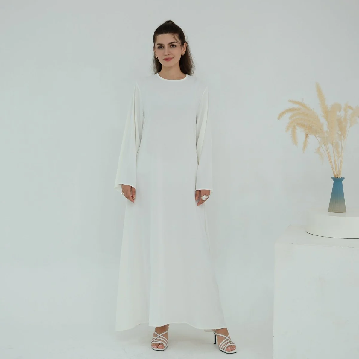 Solid Color Nida Abaya with Belt | A-Line Maxi Dress Abaya (MA359) - Image 10