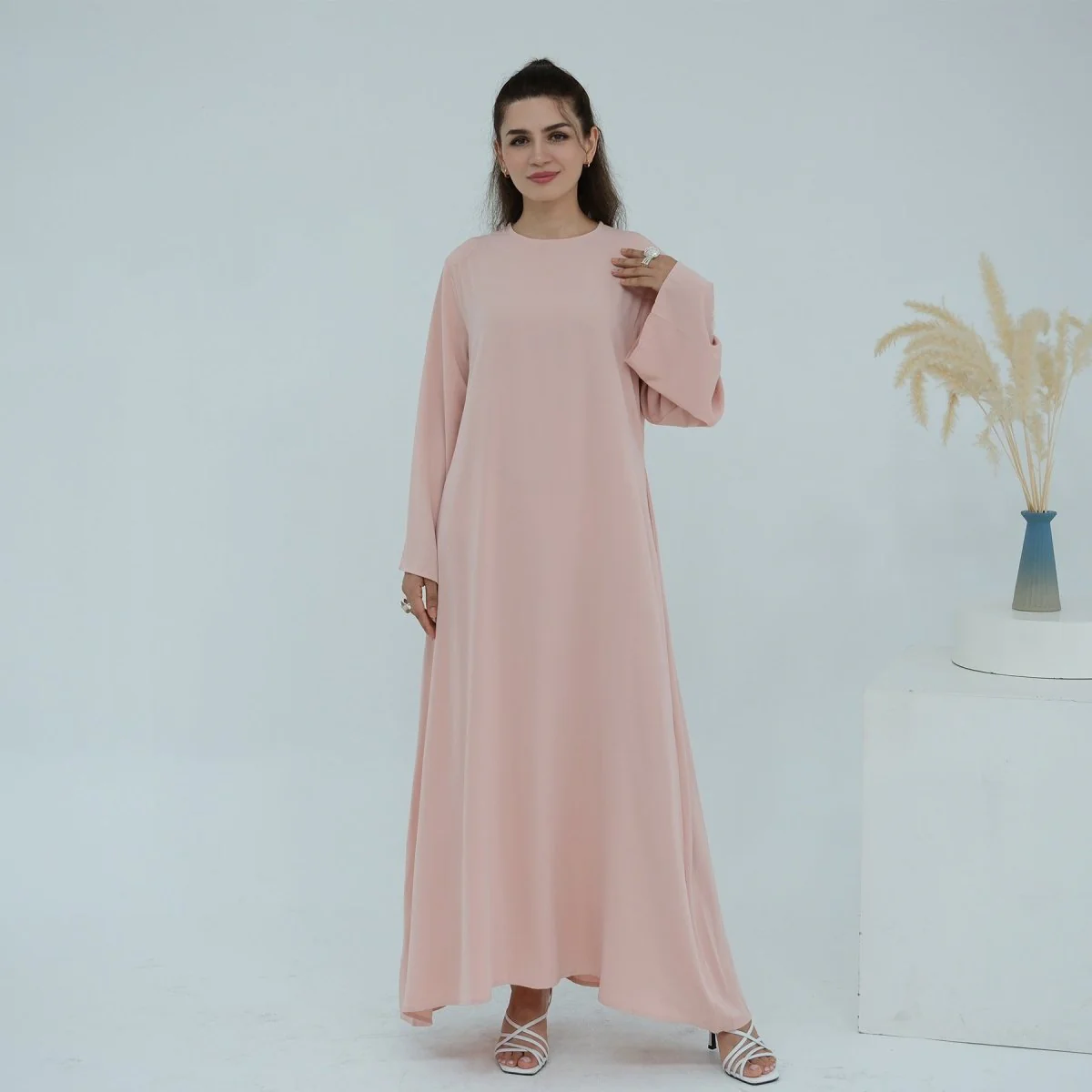 Solid Color Nida Abaya with Belt | A-Line Maxi Dress Abaya (MA359) - Image 11