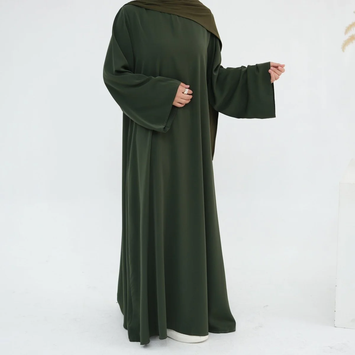 Solid Color Nida Abaya with Belt | A-Line Maxi Dress Abaya (MA359) - Image 12