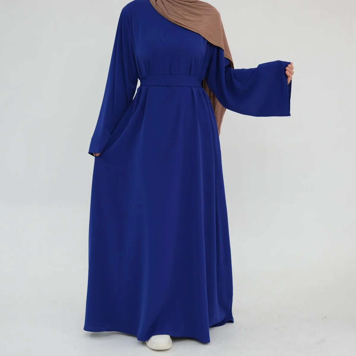 Solid Color Nida Abaya with Belt | A-Line Maxi Dress Abaya (MA359) - Image 13