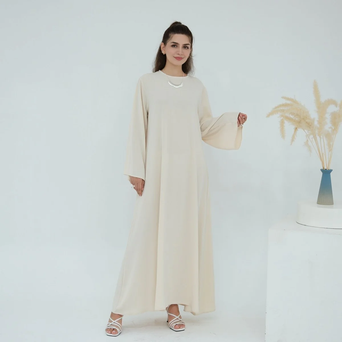 Solid Color Nida Abaya with Belt | A-Line Maxi Dress Abaya (MA359) - Image 16
