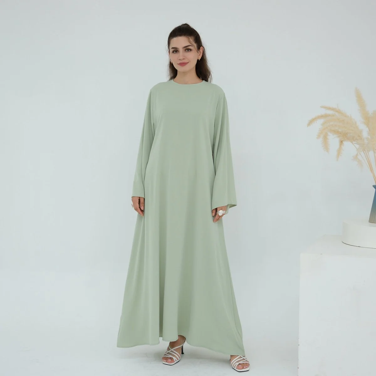 Solid Color Nida Abaya with Belt | A-Line Maxi Dress Abaya (MA359) - Image 5
