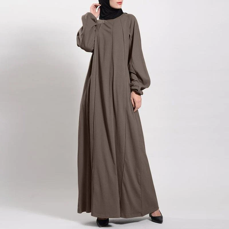 Solid Color Puff Sleeves Maxi Dress Loose Robe – Modest Elegant Bubble Sleeve Abaya(MA271) - Image 2