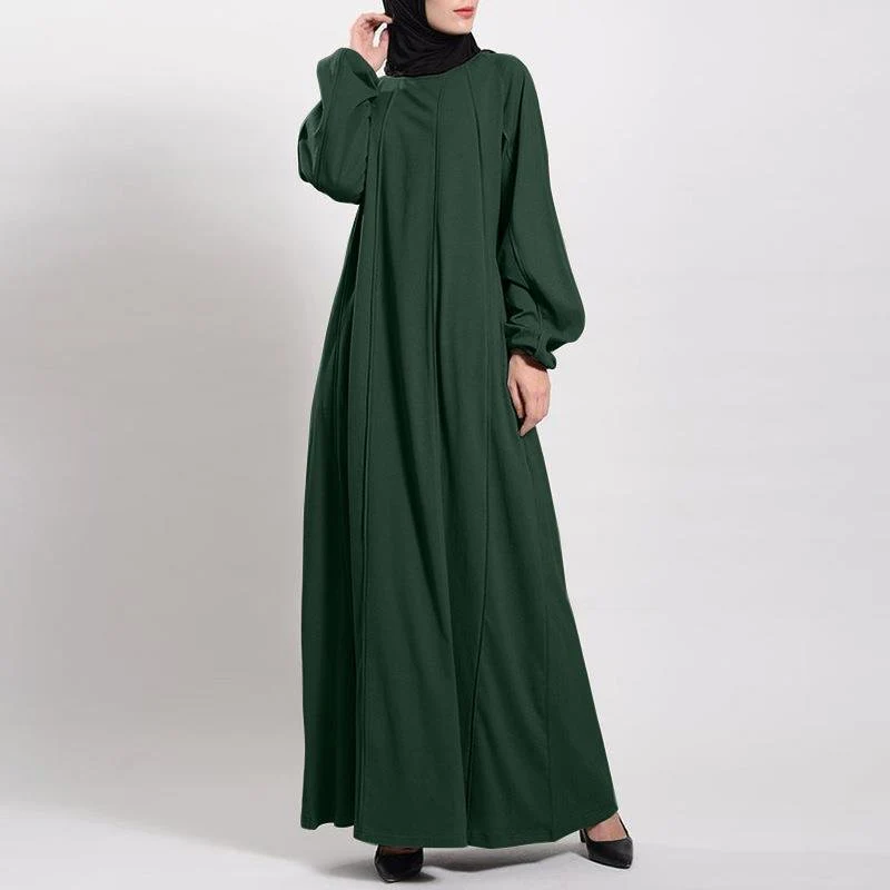 Solid Color Puff Sleeves Maxi Dress Loose Robe – Modest Elegant Bubble Sleeve Abaya(MA271) - Image 4