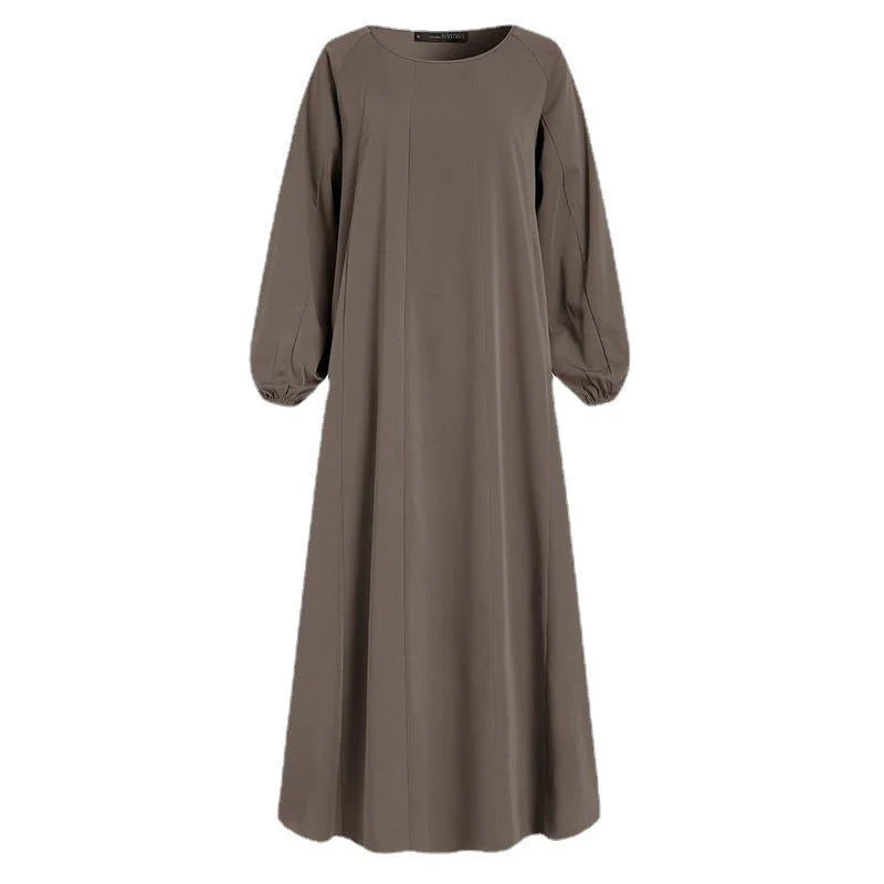 Solid Color Puff Sleeves Maxi Dress Loose Robe – Modest Elegant Bubble Sleeve Abaya(MA271) - Image 5