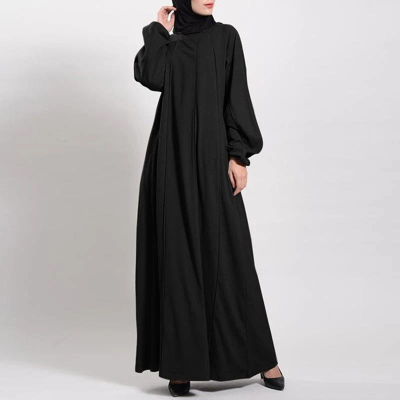 Solid Color Puff Sleeves Maxi Dress Loose Robe – Modest Elegant Bubble Sleeve Abaya(MA271) - Image 8
