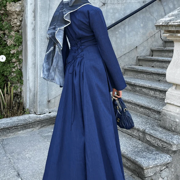 Solid Color Robe Abaya With Back-Tie | Dressing Gown Style Abaya with Flared Sleeves (MA215) - Image 2