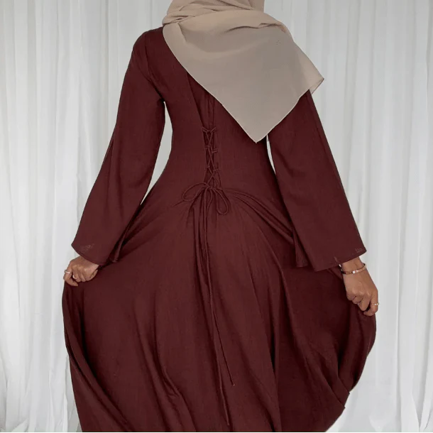 Solid Color Robe Abaya With Back-Tie | Dressing Gown Style Abaya with Flared Sleeves (MA215) - Image 4