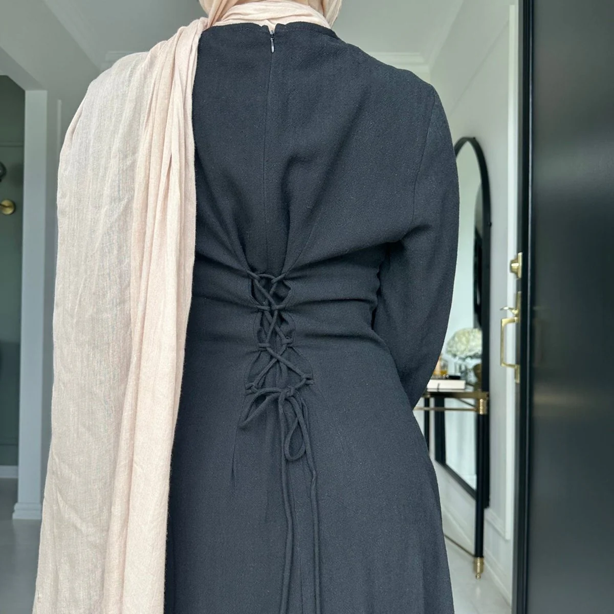 Solid Color Robe Abaya With Back-Tie | Dressing Gown Style Abaya with Flared Sleeves (MA215) - Image 5
