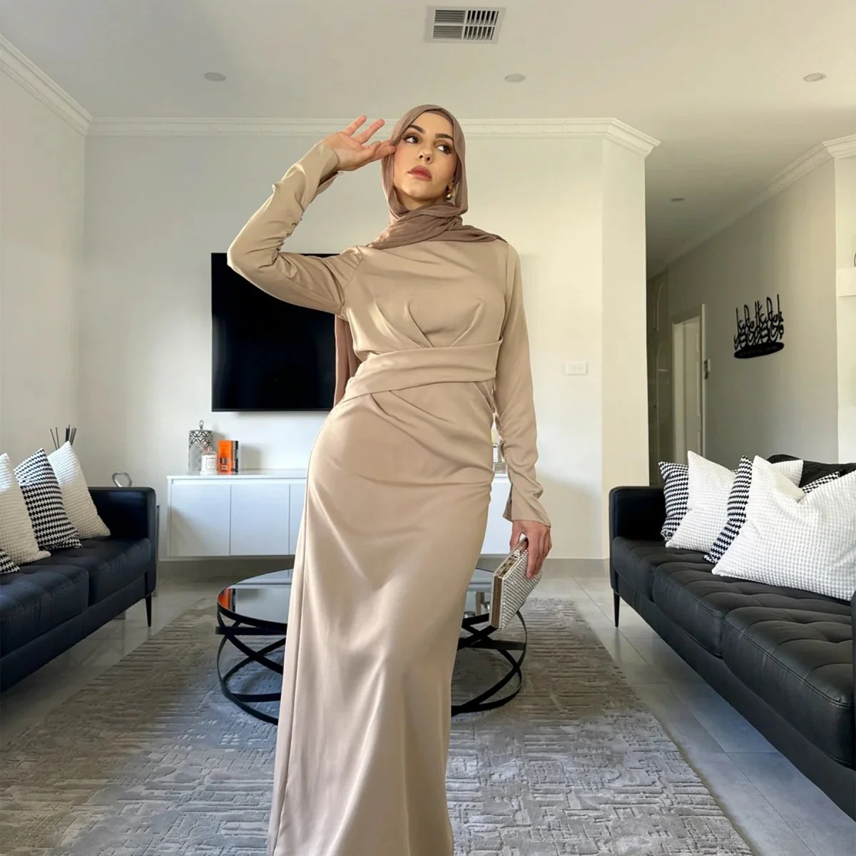 Solid Colour Slim Elegant Abaya (MA127) - Image 4