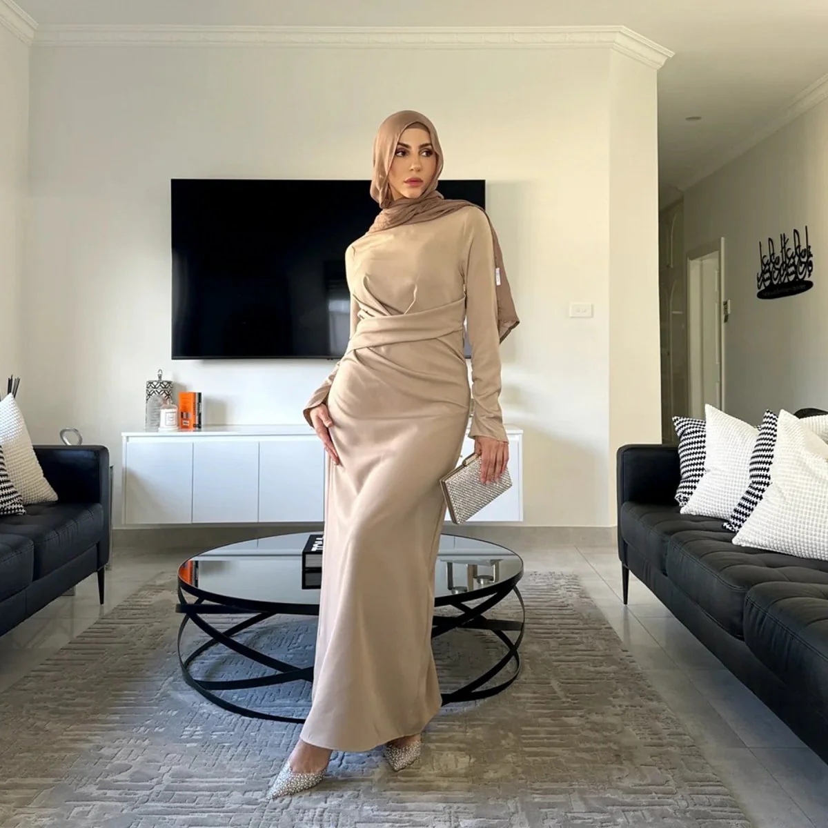 Solid Colour Slim Elegant Abaya (MA127) - Image 5