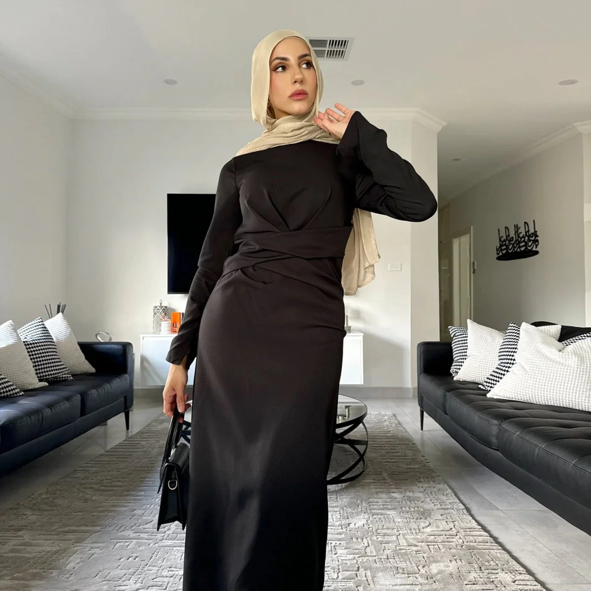Solid Colour Slim Elegant Abaya (MA127) - Image 6