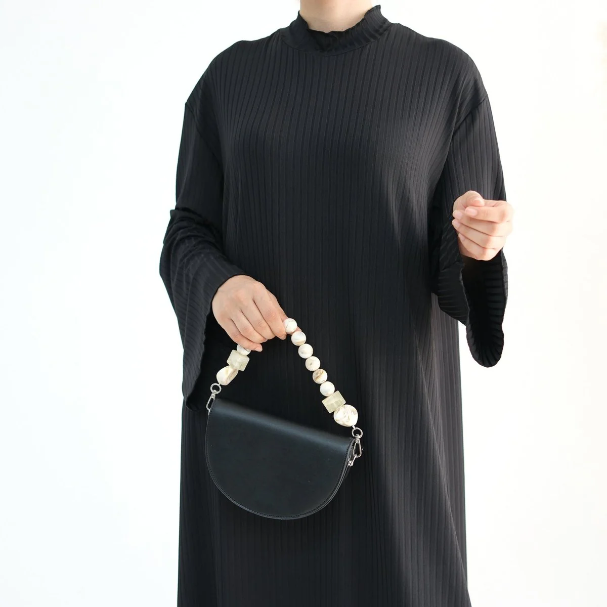 Solid Colour Standing Collar Pit Print Abaya (MA118) - Image 17