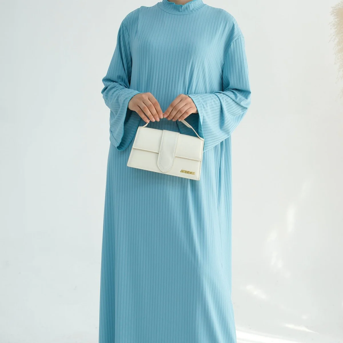 Solid Colour Standing Collar Pit Print Abaya (MA118) - Image 19