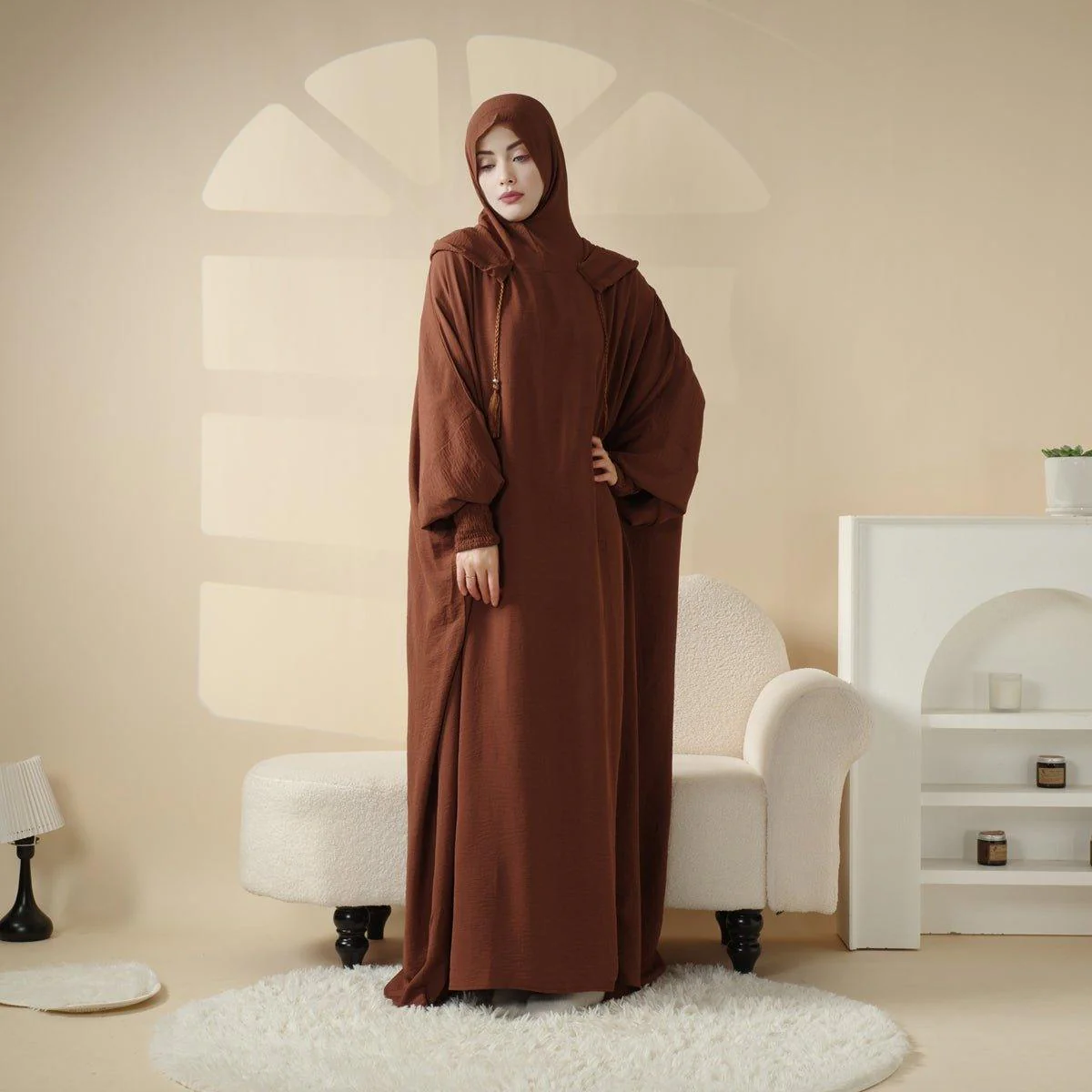Solid Stylish Jilbab With A Hood | Crepe Jilbab With Attached Hood (MJ015) - Image 3