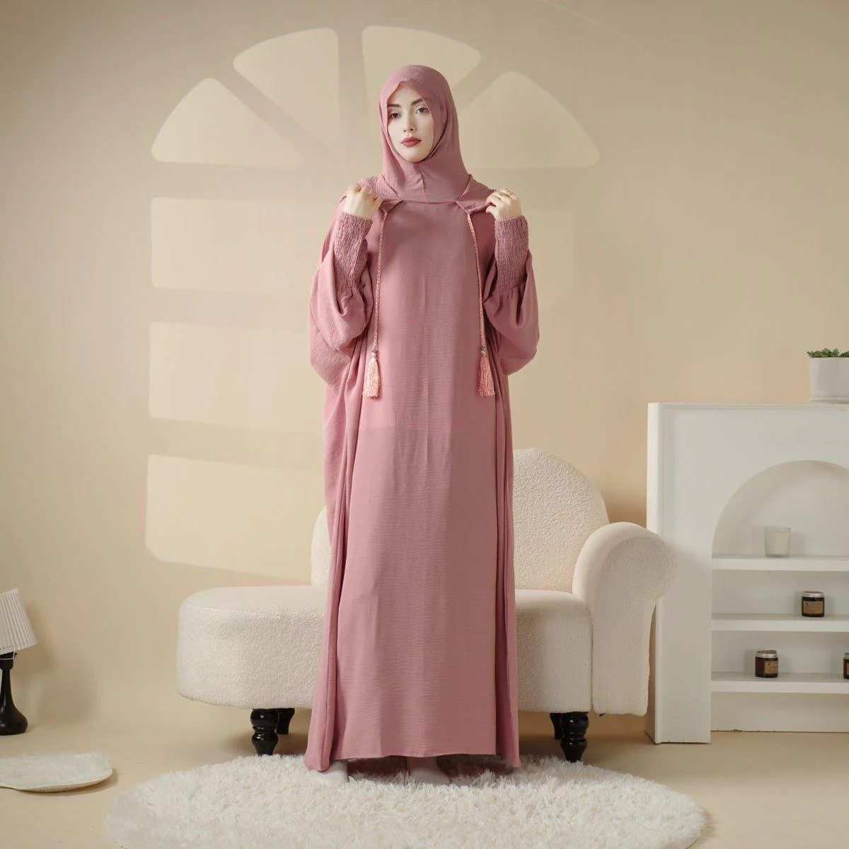 Solid Stylish Jilbab With A Hood | Crepe Jilbab With Attached Hood (MJ015) - Image 4