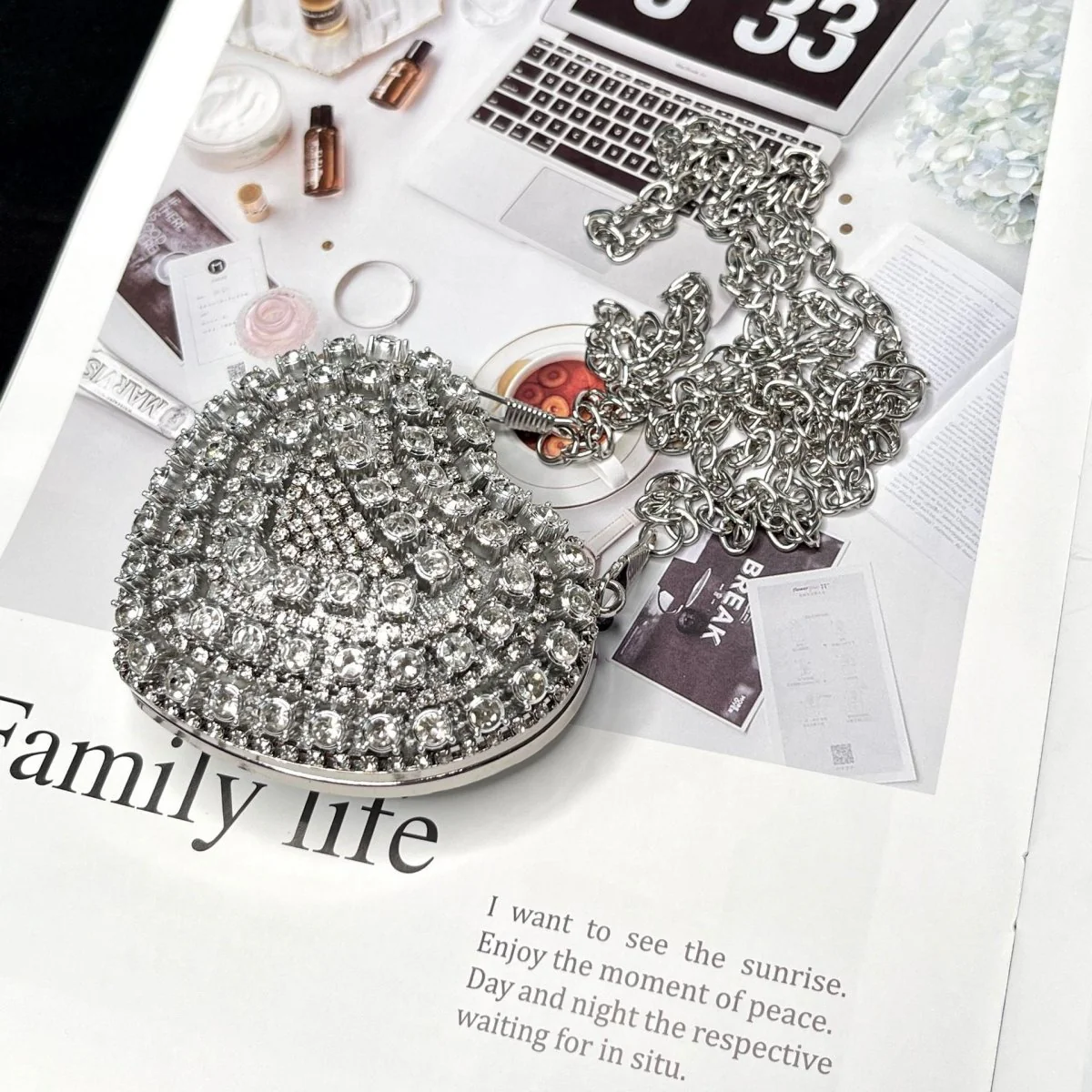 Sparkling Heart-Shaped Crossbody Bag Everyday Glam Diamond-Studded Mini Purse (MAC279) - Image 16