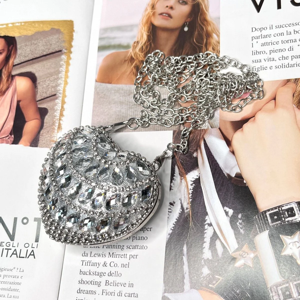 Sparkling Heart-Shaped Crossbody Bag Everyday Glam Diamond-Studded Mini Purse (MAC279) - Image 19