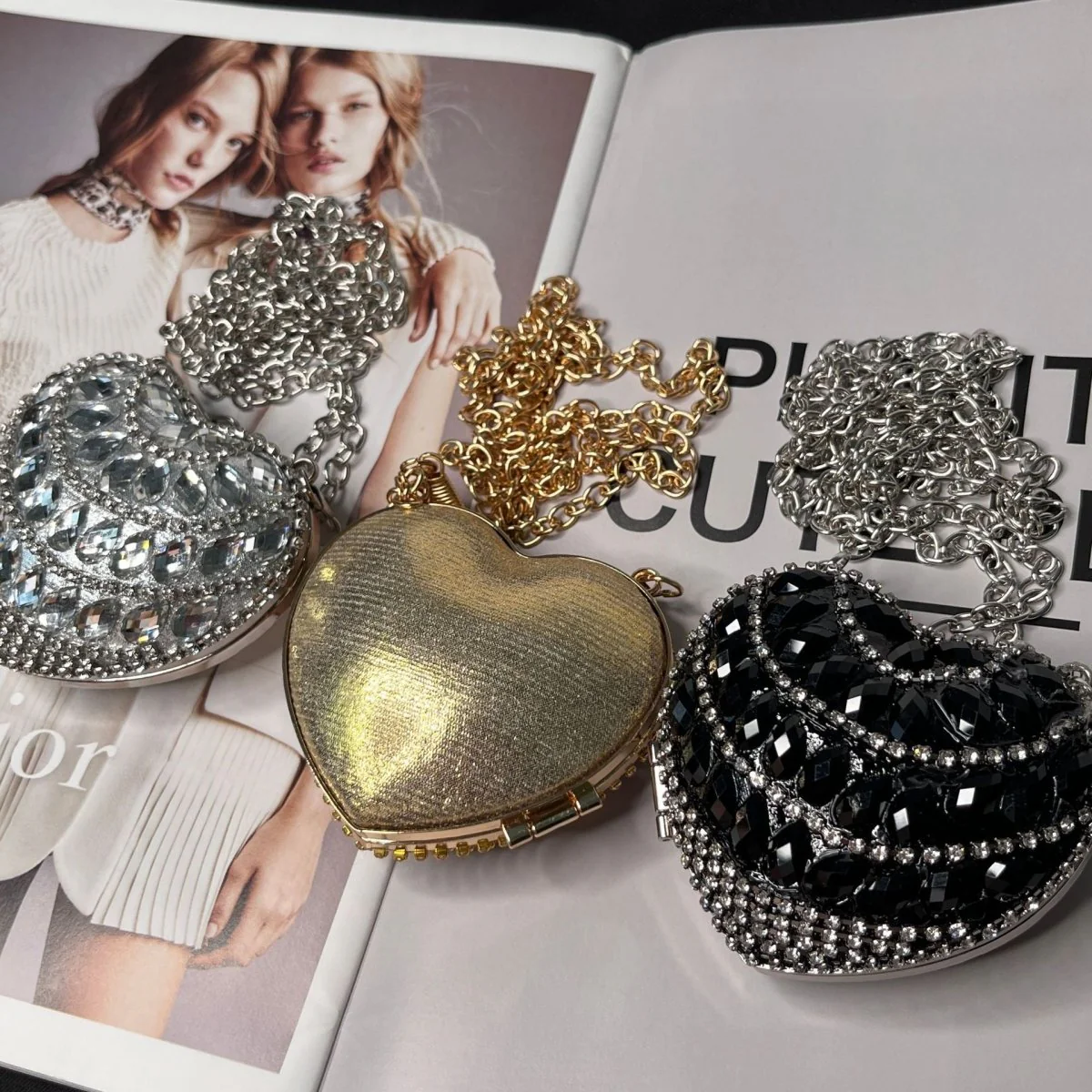Sparkling Heart-Shaped Crossbody Bag Everyday Glam Diamond-Studded Mini Purse (MAC279) - Image 6