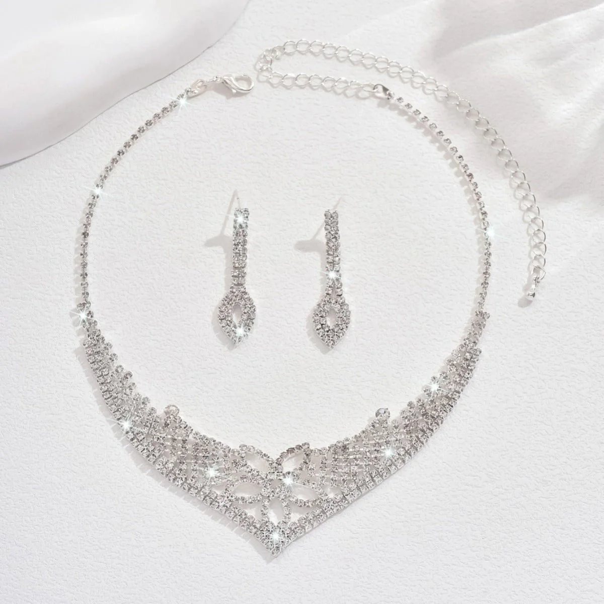 Sparkling Rhinestone Trio Earrings Necklace Bracelet Collection (MAC315) - Image 4