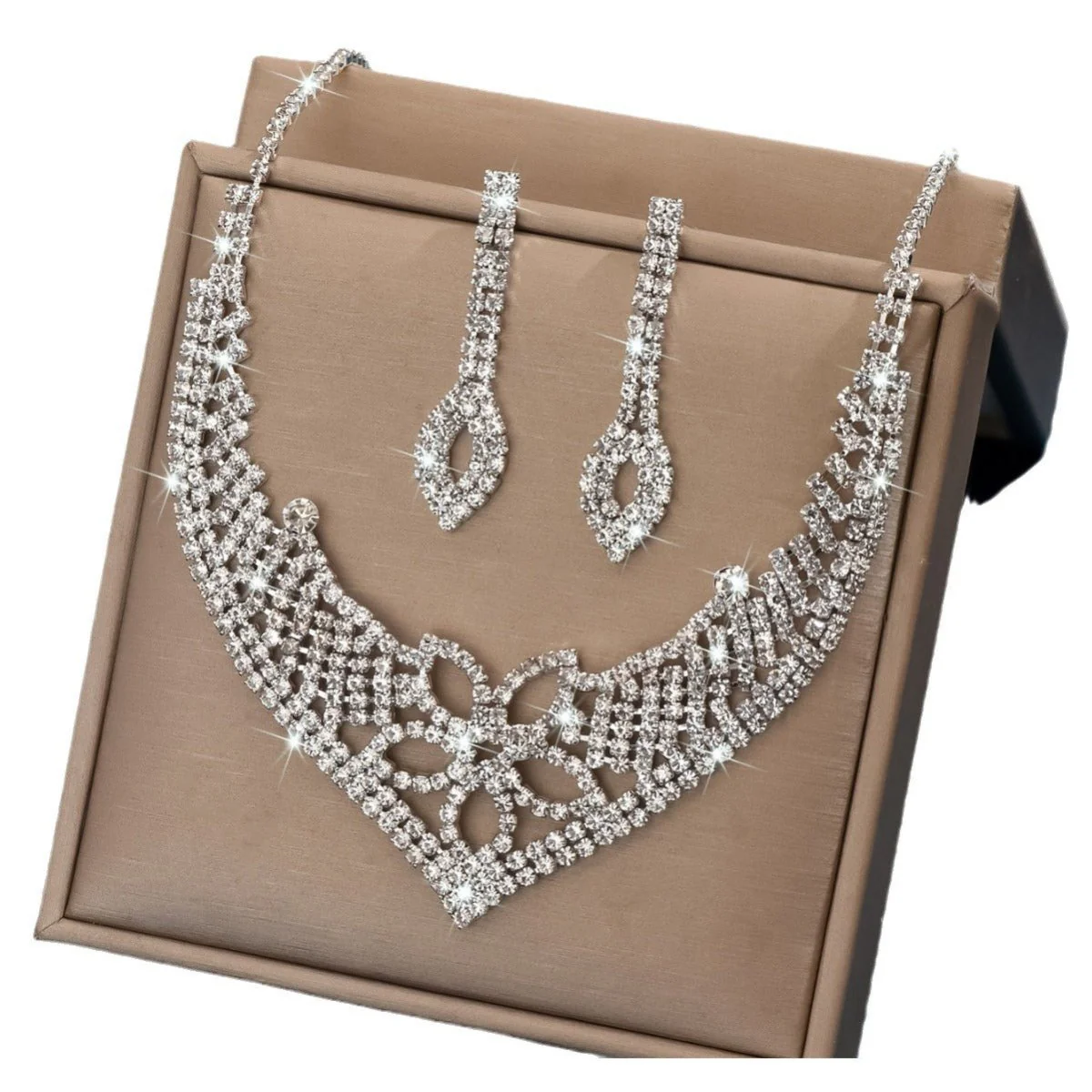 Sparkling Rhinestone Trio Earrings Necklace Bracelet Collection (MAC315) - Image 5