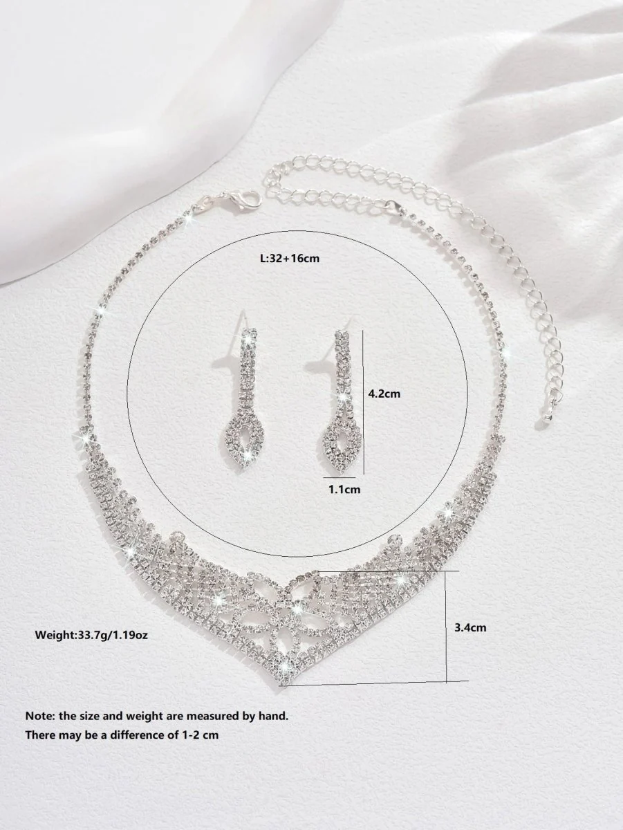 Sparkling Rhinestone Trio Earrings Necklace Bracelet Collection (MAC315) - Image 9