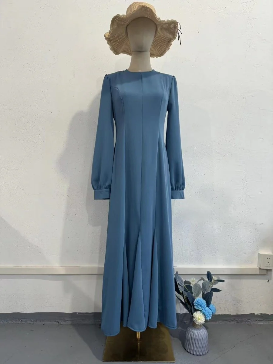 Spring Elegant Court-Style Long Sleeve Blue Chiffon Mermaid Dress Abaya (MA222) - Image 7
