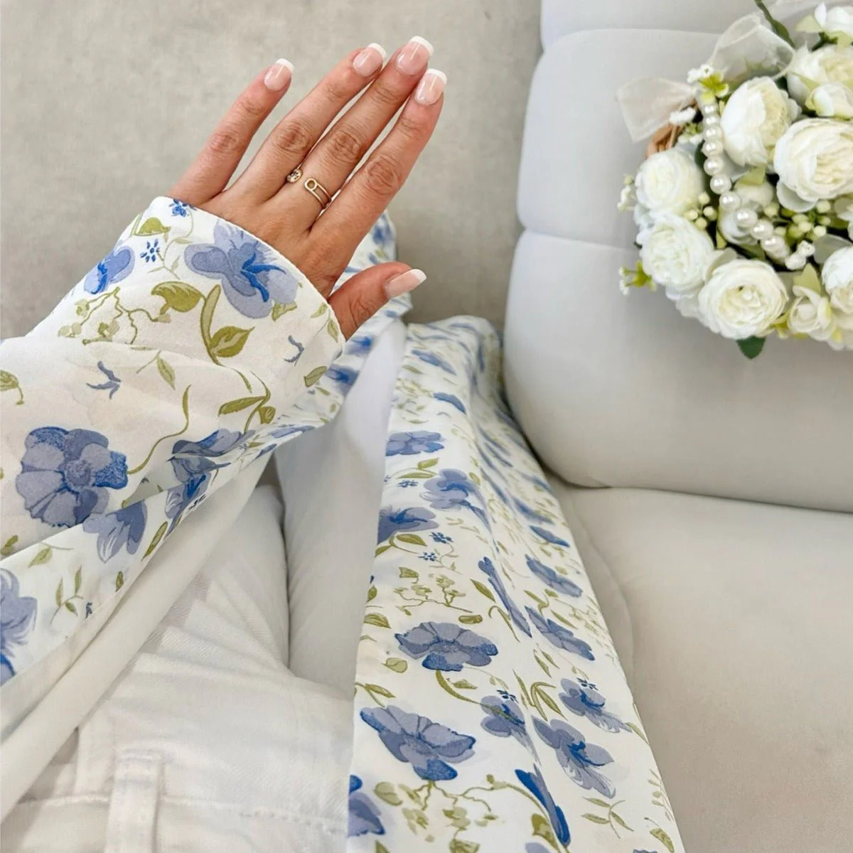 Spring Summer Floral Print Chiffon Cardigan | Double-Layer Modest Cover-Up Abaya (MOA170) - Image 13