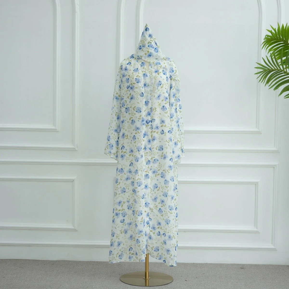 Spring Summer Floral Print Chiffon Cardigan | Double-Layer Modest Cover-Up Abaya (MOA170) - Image 16