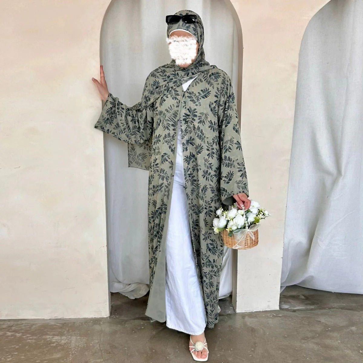 Spring Summer Floral Print Chiffon Cardigan | Double-Layer Modest Cover-Up Abaya (MOA170) - Image 18