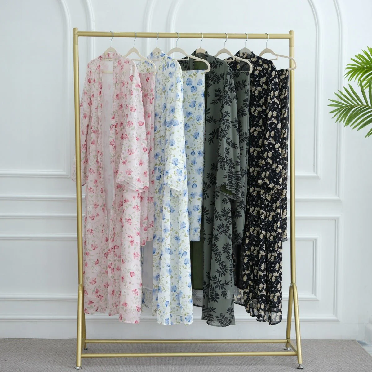 Spring Summer Floral Print Chiffon Cardigan | Double-Layer Modest Cover-Up Abaya (MOA170) - Image 2