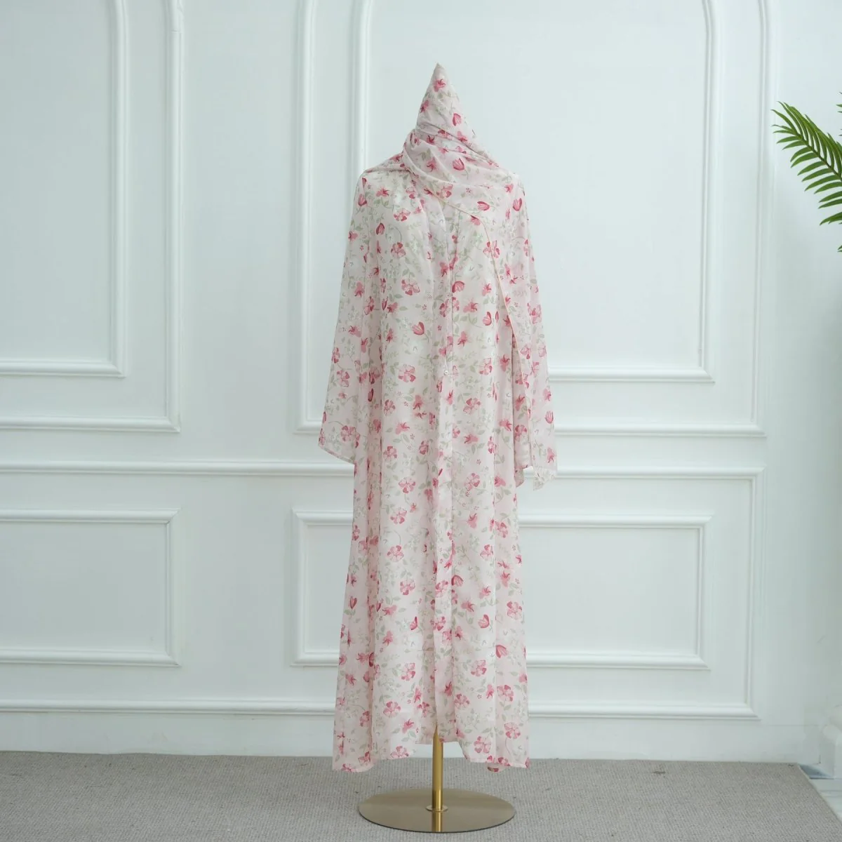 Spring Summer Floral Print Chiffon Cardigan | Double-Layer Modest Cover-Up Abaya (MOA170) - Image 29